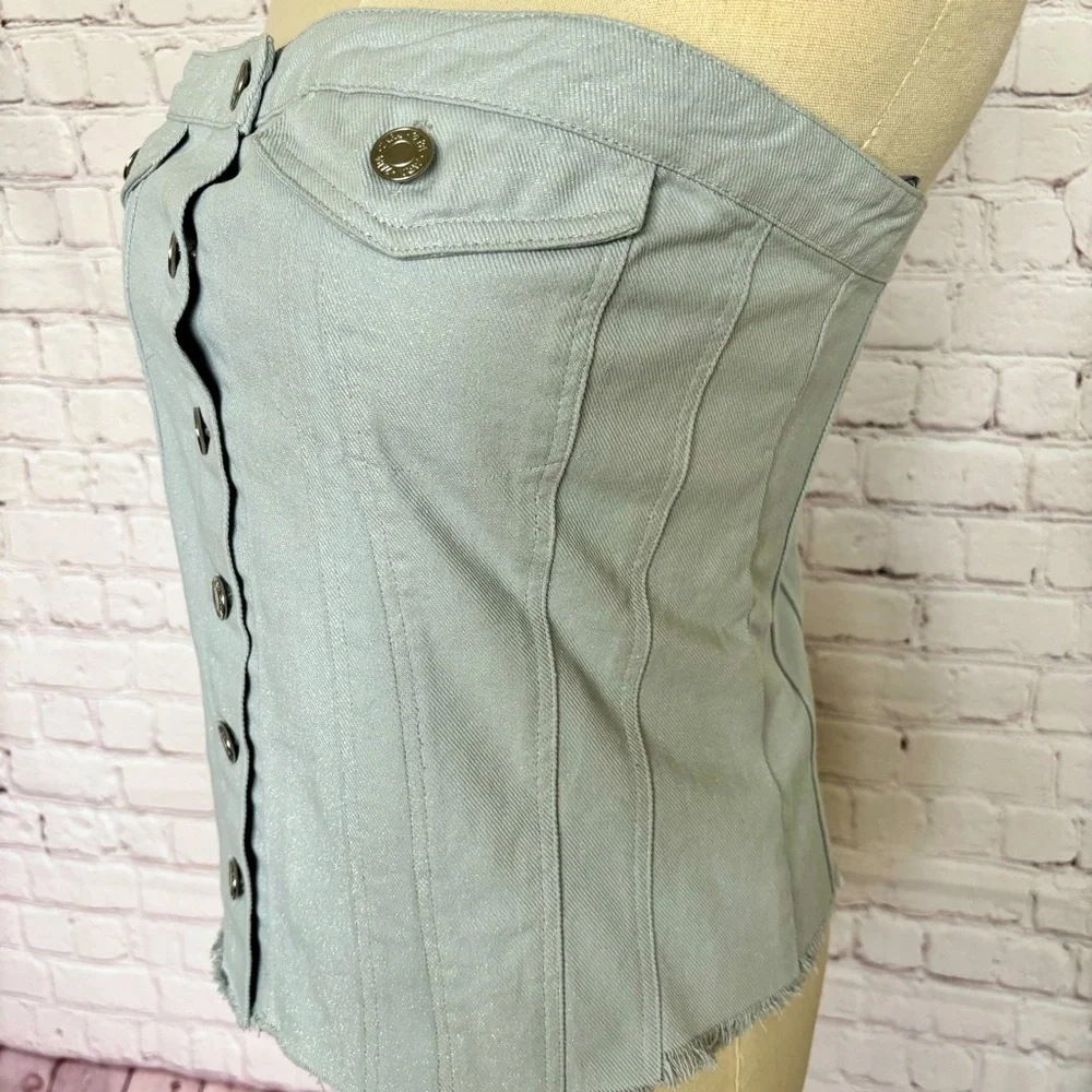 ZARA Top Strapless Silver Blue Denim Corset Style Tube Top—NWT—XXL - Picture 2 of 16